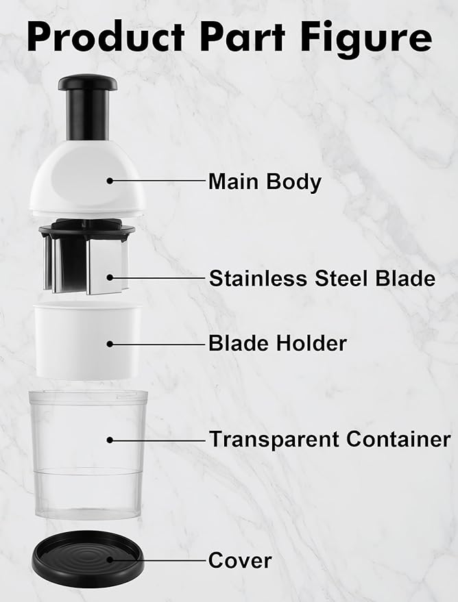 Food Chopper, Hand Chopper Dicer Easy to Clean, Manual Slap Vegetable Chopper Onion Cutter, Garlic Chopper Mincer for Onion, Nut, Tomato, Pepper, Celery, etc, White