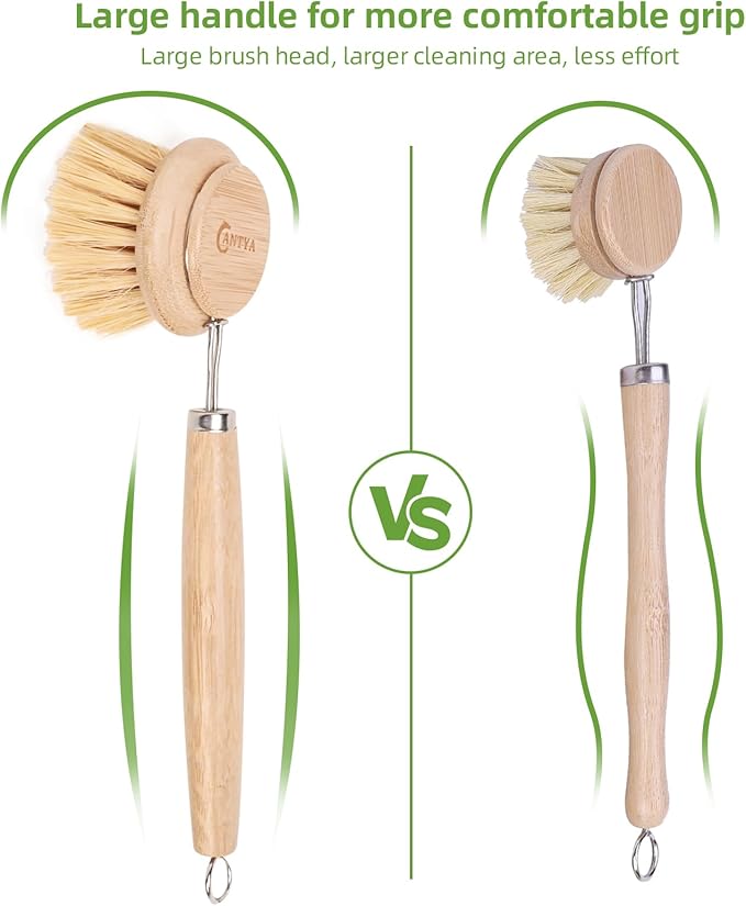 Bamboo Dish Brush - Bamboo Dish Scrubber,Sustainable & Biodegradable, Dish Scrub Brush for Cleaning Kitchen Utensils(Soft Bristles)