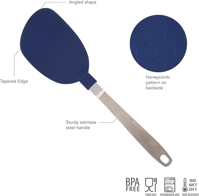 Tovolo Nylon Flex Turner With Stainless Steel Handle, Flexible Pancake Turner, Flexible Kitchen Spatula for Non-Stick Cookware, Scratch-Resistant Nylon Kitchen Utensil for Cooking & Flipping Eggs