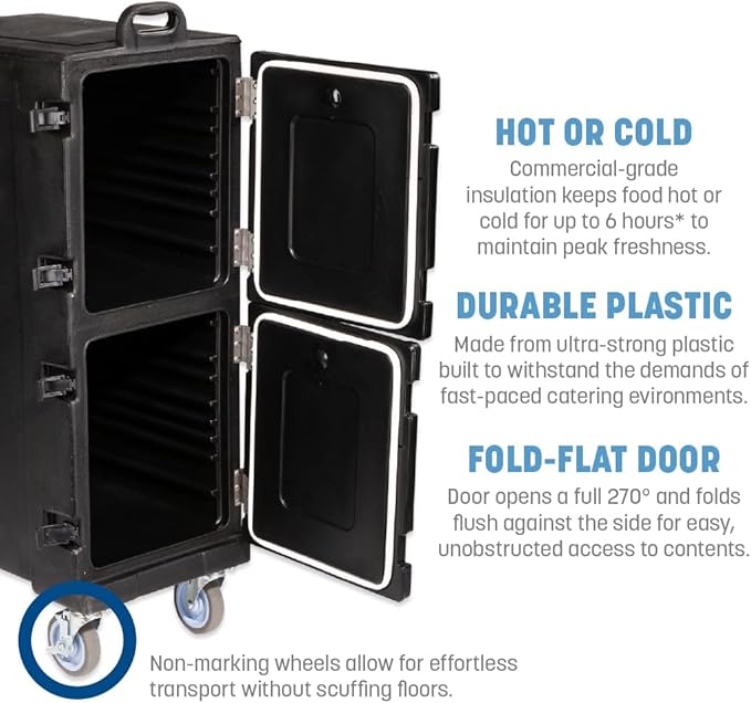Carlisle FoodService Products Cateraide Insulated Front Loading Food Pan Carrier with Casters for Catering, Events, and Restaurants, Plastic, 10 Pans, Brown