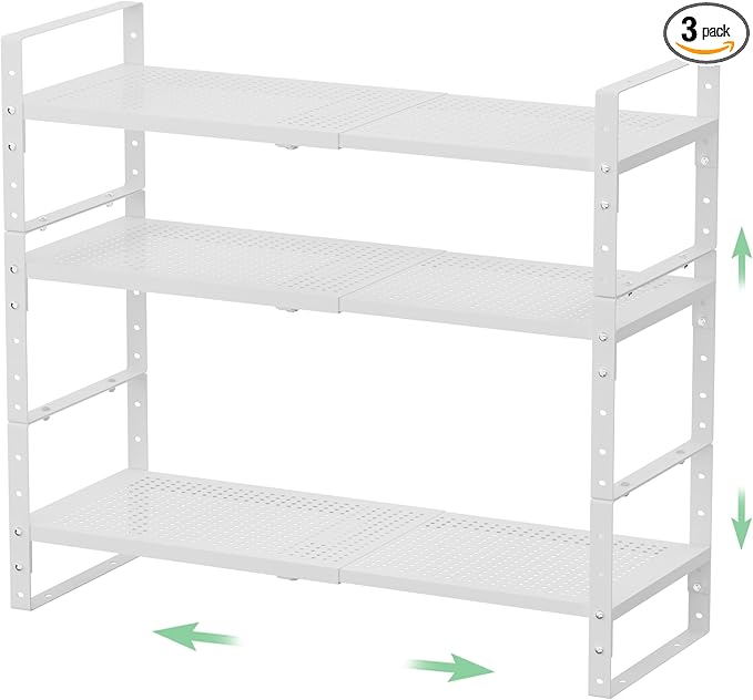 Expandable Countertop Organizer Rack/Shelf with Borders. for Kitchen, Pantry or Office - Heavy-Duty Steel Construction