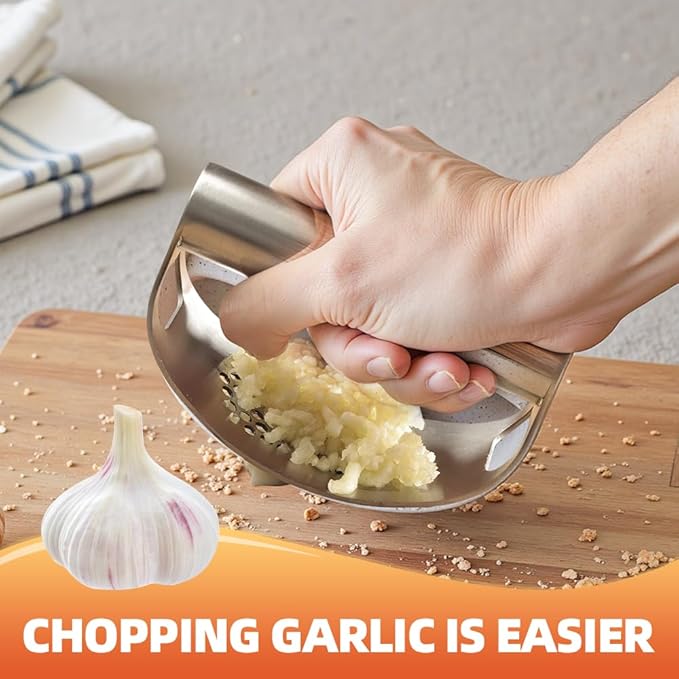 Stainless Steel Garlic Presser, 2025 Upgrade Garlic Press Rocker Garlic Crusher Mincer Garlic Crusher with Peeler Wide Handle Innovative Garlic Chopper Mincer Crusher Grinder Masher (2Set)