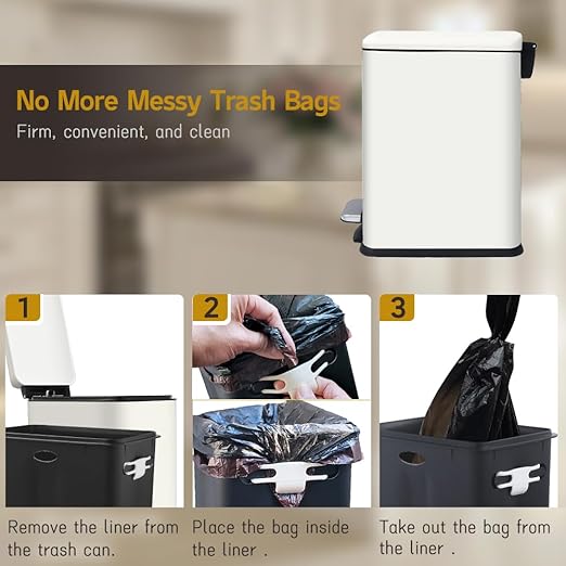 2.6 Gallon Bathroom Trash Can with Lid, 10L Stainless Steel Garbage Can with Removable Liner Bucket, Slim for Small Spaces Narrow Office, Kitchen, Bedroom, Living Room (White