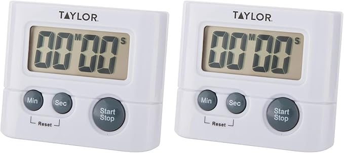 Taylor Digital Timer, Displays up to 99 Minutes, 59 Seconds, White (Pack of 2)