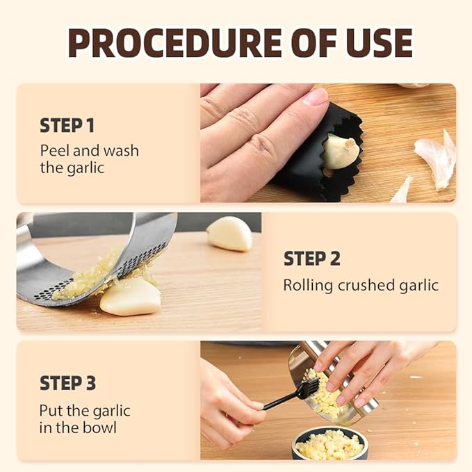 Stainless Steel Garlic Presser, 2025 Upgrade Garlic Press Rocker Garlic Crusher Mincer Garlic Crusher with Peeler Wide Handle Innovative Garlic Chopper Mincer Crusher Grinder Masher (1Set)