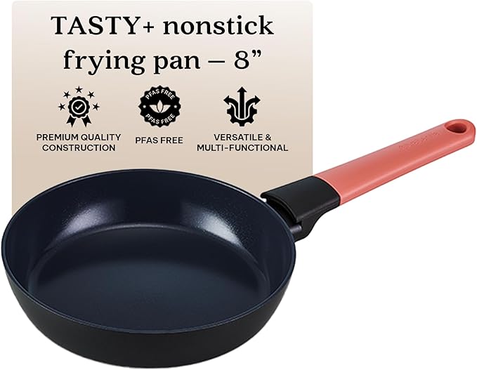 Brabantia Tasty+ 8” Nonstick Frying Pan – PFAS/PFOA/PTFE Free Ceramic Skillet with Stay‑Cool Handle, Easy Clean, Even Heating, Ideal for Eggs & Small Meals