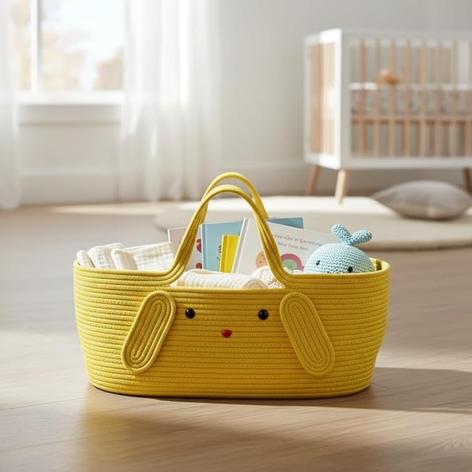 Large Capacity Foldable Storage Basket, Handwoven Cotton Rope Hamper with Handles for Toys, Laundry, Baby Essentials, and Pet Needs 27.56 × 15.75in
