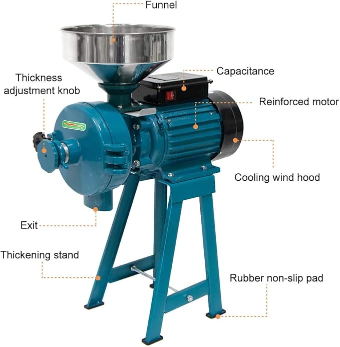 Grain Mills, Upgraded 3000W Wet Dry Cereals Grinder Electric Grain Grinder Corn Mill Heavy Duty 110V Commercial Grain Grinders Machine Rice Corn Grain Coffee Wheat Feed Mills with Funnel