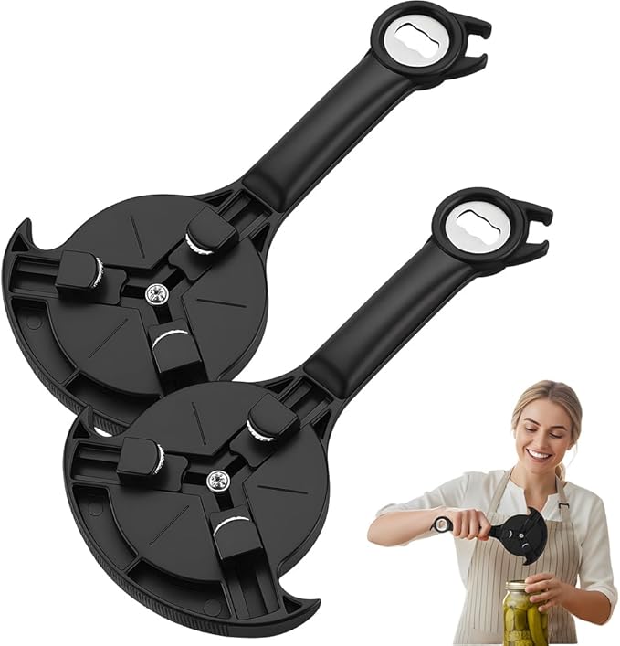 Adjustable Stainless Steel Jar Opener, Multifunctional Lid Gripper & Bottle Cap Opener for Weak Hands, Stainless Steel Can Opener Easy-Open Tool for Jars, Cans, Bottles Kitchen Gadget (2PCS)