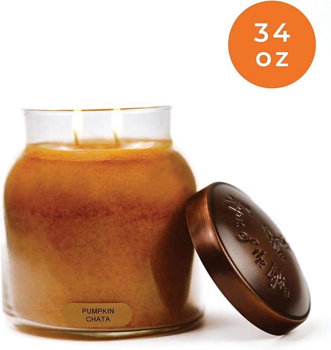 A Cheerful Giver - Pumpkin Chata - 34oz Papa Scented Candle Jar with Lid - Keepers of the Light - 155 Hours of Burn Time, Gift for Women, Orange