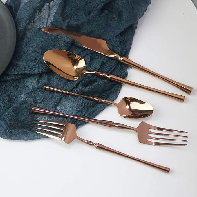 JASHII 5 Pieces Rose Silverware Set, Cutlery Set, Service for 1, 5 Pieces Rose Gold Plated Stainless Steel Flatware Set, Dishwasher Safe (Shiny Rose)