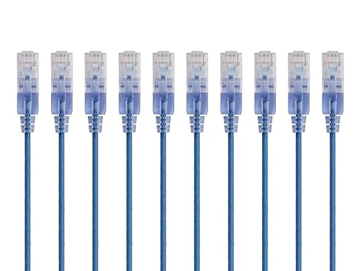 Monoprice Cat6A Ethernet Patch Cable - Snagless RJ45, 550Mhz, 10G, UTP, Pure Bare Copper Wire, 30AWG, 10-Pack, 3 Feet, White - SlimRun Series