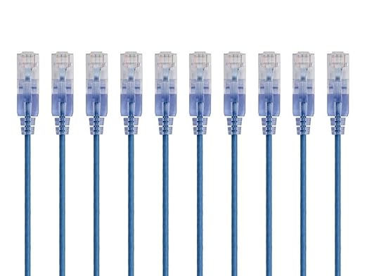 Monoprice Cat6A Ethernet Patch Cable - Snagless RJ45, 550Mhz, 10G, UTP, Pure Bare Copper Wire, 30AWG, 10-Pack, 1 Feet, Black - SlimRun Series
