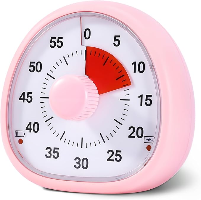 Rechargeable Visual Timer for Kids, Adjustable Volume & Alarm Duration, Silent Pomodoro Timer for Classroom, 60 Minutes Countdown Timer for Kitchen, Gym, Study, ADHD Autism Toddler(Pink)