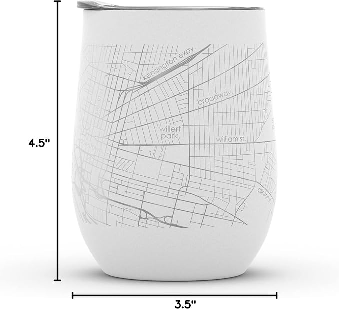 Well Told Engraved Buffalo New York Map Insulated Wine Tumbler, Etched Stainless Steel Wine Tumbler (12 oz, White) City Map Insulated Tumbler, Custom Insulated Tumbler, Outdoor Drinkware