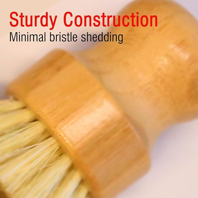 Bamboo Vegetable Brush Set, Natural Bristle Dish Brush with Holder, Eco Friendly Soft Dish Scrubber Kitchen Brush for Dishes