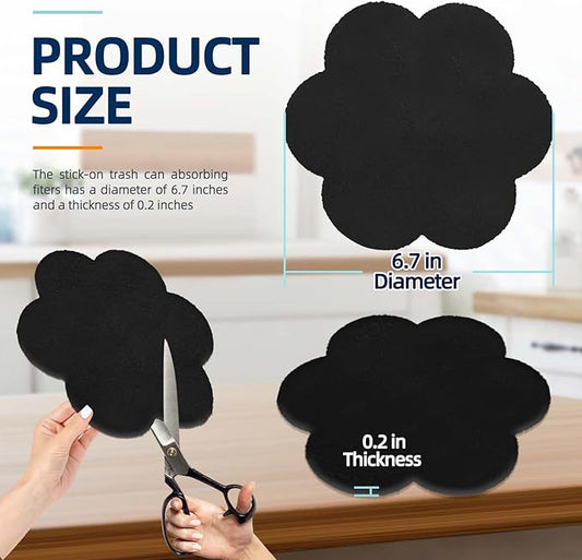 Stick-on Compost Bin Odor Filter: Activated Charcoal Deodorizer Sheets for Kitchen Trash Can, Compost Bucket, Diaper Pail, Garbage Can, Countertop and Recycle Bin - 6 Replacements 6.7" Flower Shape