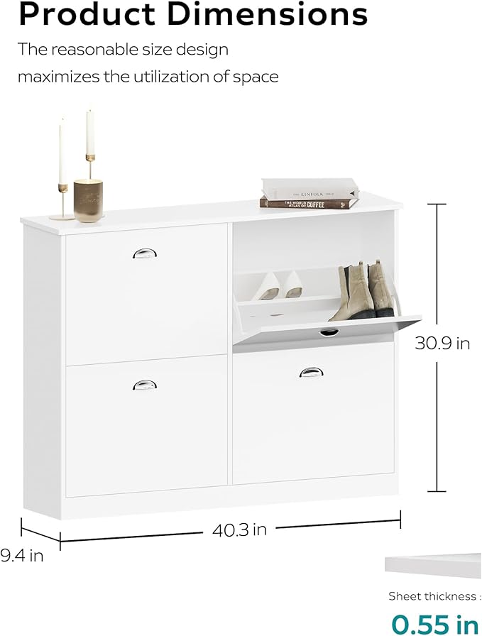 MIRROTOWEL Shoe Cabinet,Hidden Slim Narrow Shoe Rack Cabinet with 4 Drawers for Entryway, Foyer,Hallway,Bedroom,White