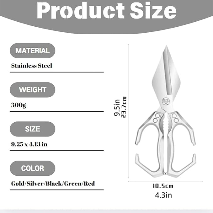Multifunctional Heavy-Duty Kitchen Shears, Interactk Kitchen Scissors for Food, Heavy Duty Scissors for Food with Ergonomic Handle, High-Carbon Steel Shears for Chicken, Meat, Seafood