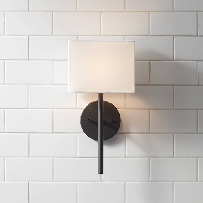 Possini Euro Design Favreau Modern Wall Sconce Lighting Black Hardwired 16 1/4" High Fixture Rectangular Linen Fabric Shade for Bedroom Bedside Living Room Home Hallway Dining Kitchen