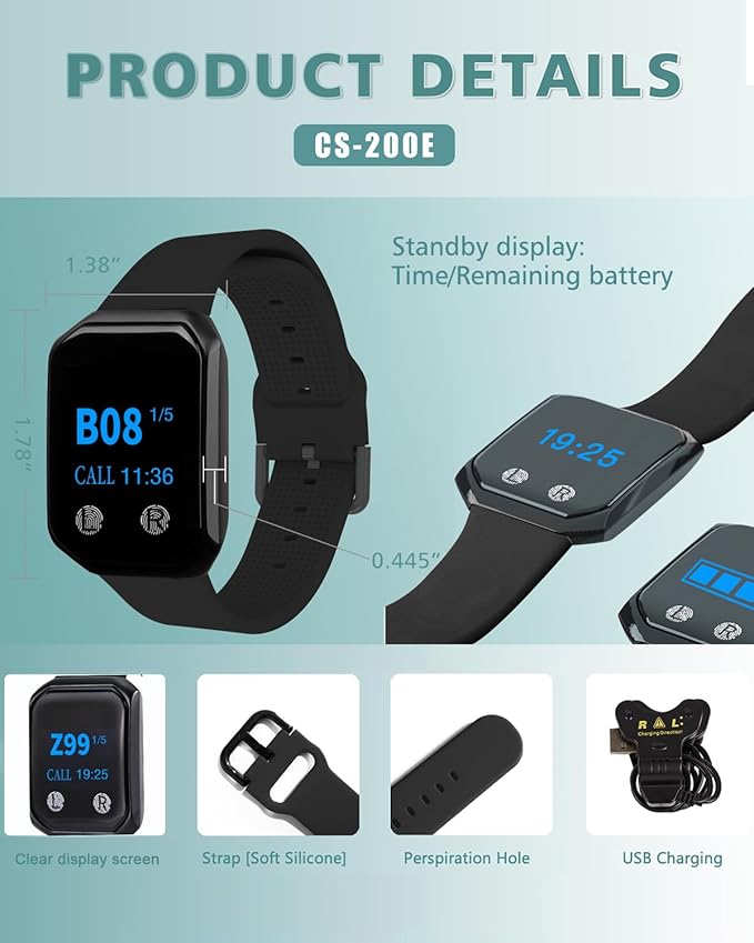Restaurant Pager System Wireless Calling System with 1 Display Screen/1 Remote Control/2 Waterproof Watch Pagers/40 Call Buttons for Restaurant Server