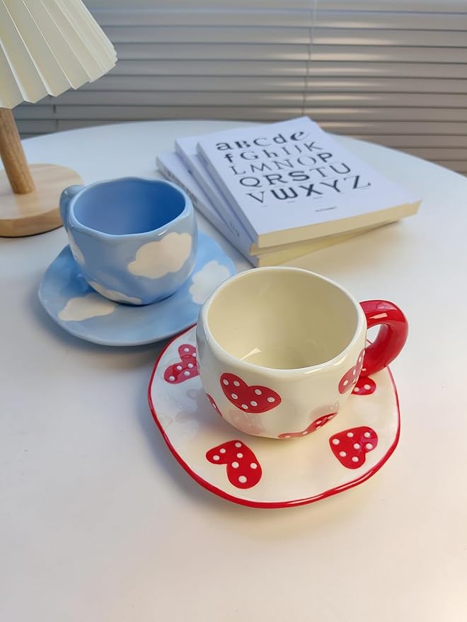 Coffee Mugs Set with Saucer Blue Flowers Cup Gifts for Women Birthday Tea Coffee Mug with Coaster 250 ML Ceramic Cup Birthday Gift for Women Girls Mom Friend Coffee Mug aucer Set