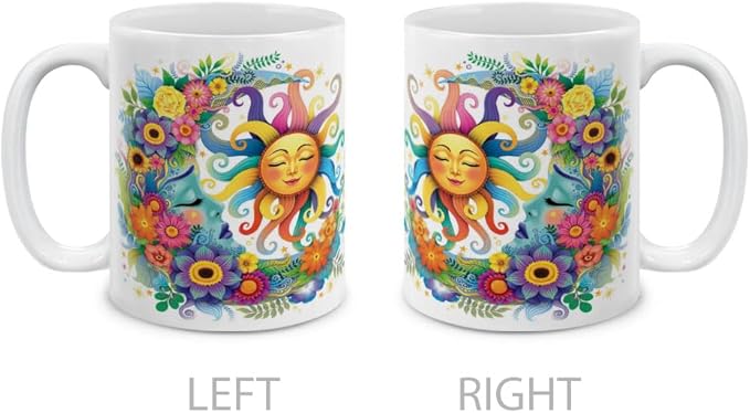 MUGBREW Colorful Sad Moon Happy Sun Ceramic Coffee Mug Tea Cup, 11 OZ