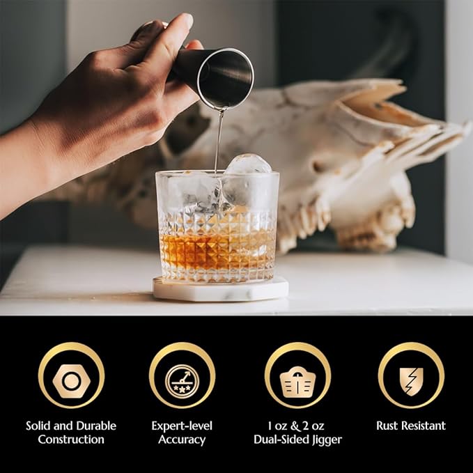 Double Japanese Jigger by Bull In China - 0.25oz to 2oz Measures for Cocktails, Bars & Bartenders (Matte Black)