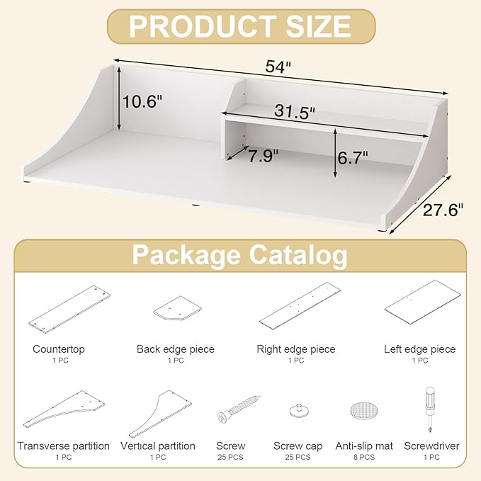 54'' Laundry Room Organization, 2-Tier Washer and Dryer Countertop for Folding Clothes and Organization, White