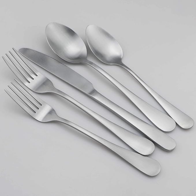20-Piece Stainless Steel Flatware Set, Matte Finish Silver, Service for 4