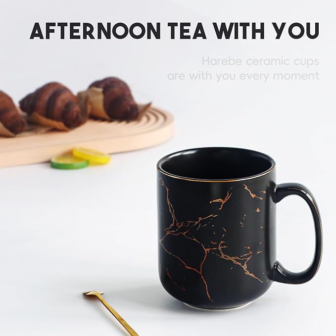 harebe 22 OZ Ceramic Extra Large Black Gold Marble Coffee Mug, Oversized Hot Tall Latte Mugs, Big Giant Cup for Men
