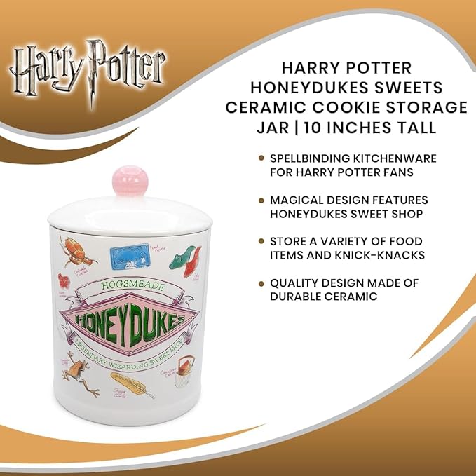 Harry Potter Honeydukes Sweets 10-Inch Ceramic Cookie Jar | Food Storage Jar For Candy, Spice | Flour and Sugar Containers With Lids, Home & Kitchen Canisters For Counter Top, Housewarming Gifts