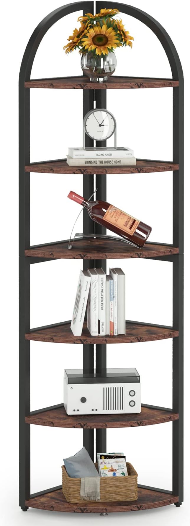 Tribesigns 6 Tier Corner Shelf, 71 inch Tall Corner Bookshelf for Small Space, Rustic Plant Stand Display Rack for Living Room, Home Office, Kitchen