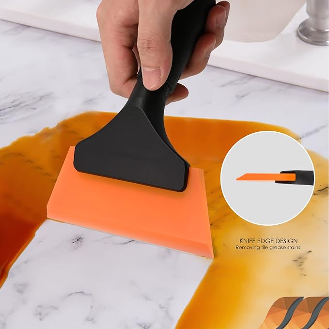 EHDIS Small Squeegee 5 inch Rubber Window Tint Windshield Scraper for Car,Glass, Mirror, Shower, Door,Bathroom Cleaning(Orange, 2)