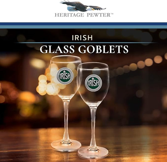 Heritage Pewter Irish Glass Goblets – Set of 2 | 12 OZ Goblet Wine Glasses | Expertly Crafted Pewter Glass