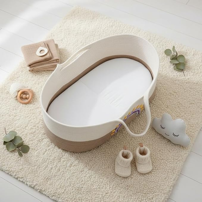 All-in-One Foldable Cotton Rope Basket, Multi-Functional Storage with Handles for Use as Baby Moses Basket, Home Decor, Pet Bed & More 27.56 × 15.75in
