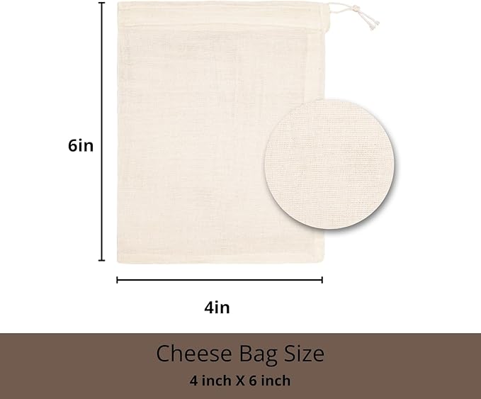 PurpleEssences Empty Spice Bags for Cooking Soup - Natural Unbleached Cotton Muslin Drawstring Cheesecloth Bags for Tea, Herbs, Bone Broth, Cold Brew & Straining - Natural (4, 4 x 6 Inch)