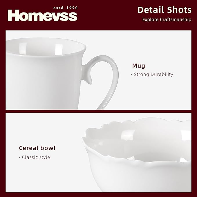 HomeVss, New Bone China Dinnerware Set Embossed Winds, Service for 4-20pc Set