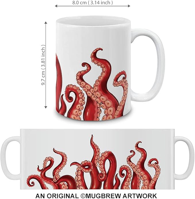 MUGBREW Kraken Octopus Tentacles Red Ceramic Coffee Mug Tea Cup Fun Novelty, 11 OZ