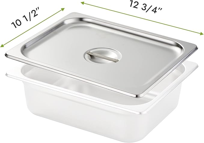 HECMAC 6-Pack 1/2 Size Hotel Pan Cover, Stainless Steel Solid Steam Table Catering Food Pan Lid with Handle