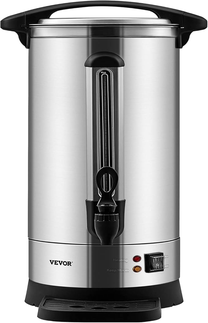 VEVOR Commercial Coffee Urn, 65Cups/9.75L Stainless Steel Large Coffee Dispenser, 1500W 110V Electric Coffee Maker Urn For Quick Brewing, Hot Water Urn with Water Gauge for Easy Viewing