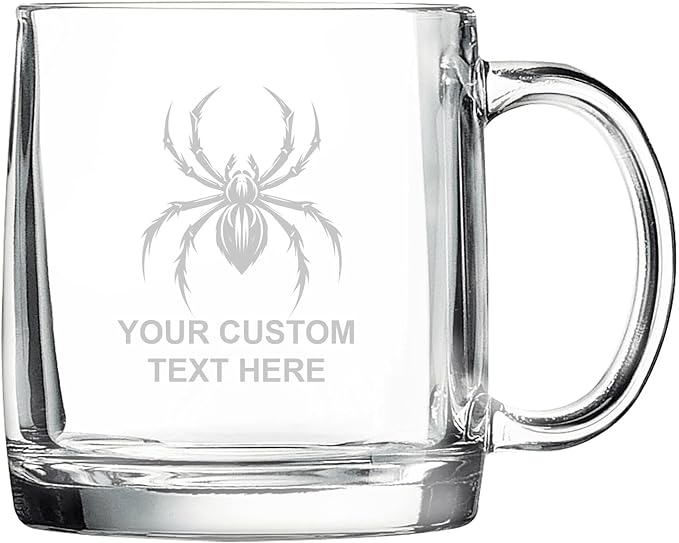 Spider, Personalized 12.5 oz Polar Camel Glass Coffee Desk Mug – Custom Laser Engraved Clear Cup for Tea, Espresso, Latte, Whiskey - Microwave Safe/Made in USA