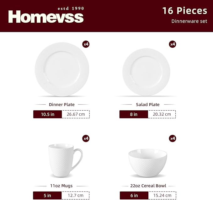 HomeVss, New Bone China Embossed Rain Drops 16pc Dinnerware Set