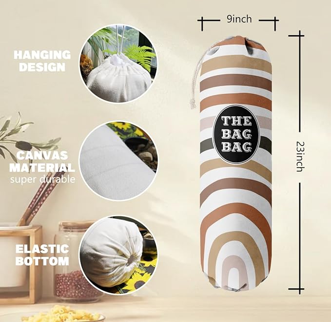 The Bag Bag Grocery Bag Holder, Boho Pattern Grocery Bags Holder Organizer For Shopping Bags, Wall Mount Plastic Bags Storage Container Dispensers, Kitchen Gifts For Women Family Grandma Mom(H-26)