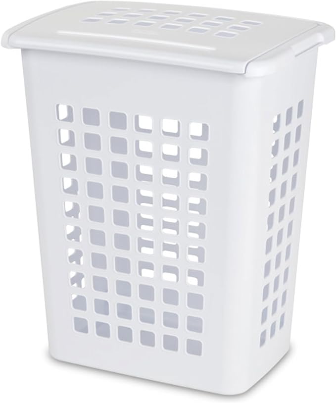 Sterilite Rectangular LiftTop Laundry Hamper with Lid, Handles to Easily Carry Clothes Between the Laundry Room and Bedroom, Plastic, White, 8-Pack