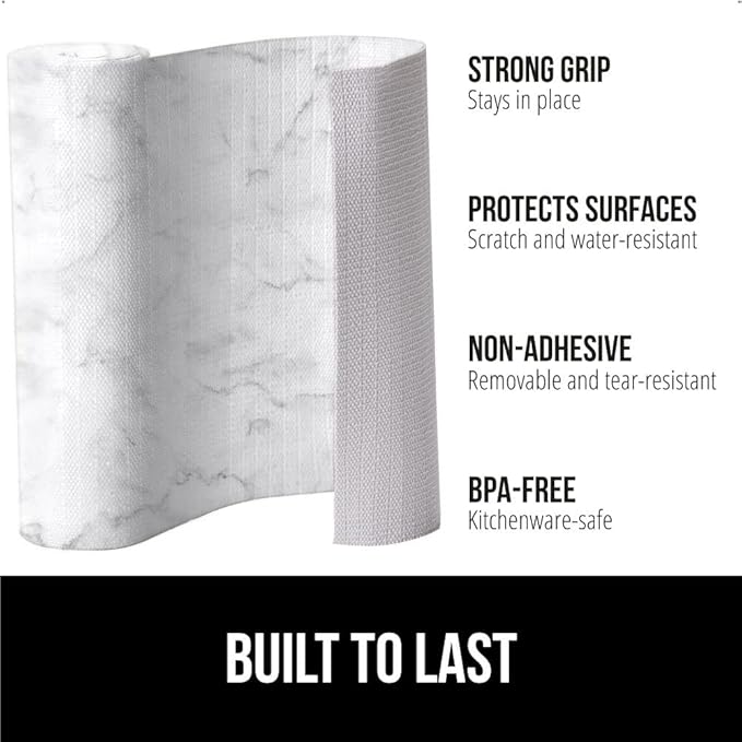 GORILLA GRIP Slip Resistant Drawer and Shelf Liner 2 Pack, Non Adhesive Water Resistant, Easy Clean and Trim, Smooth Surface Liners for Kitchen Cabinet, Shelves Drawers Pantry, 17.5 IN x 20 FT, Marble
