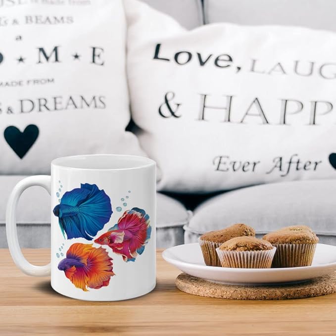 MUGBREW Betta Siamese Fighting Fishes Ceramic Coffee Mug Tea Cup, 11 OZ