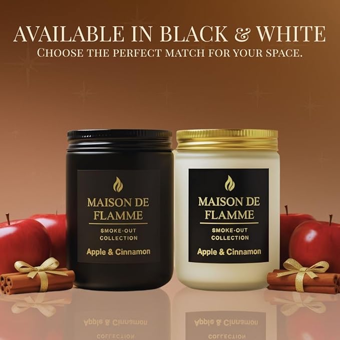 Apple & Cinnamon Odor-Eliminating Scented Candle (White Jar, 200g/7oz) | Long-Lasting Premium Soy Wax Candle for Smoke, Kitchen & Pet Odors