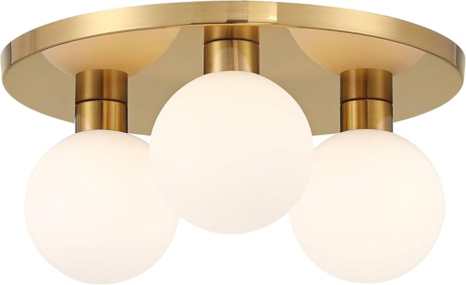 Possini Euro Design Katalin 12 1/4" Modern Semi Flush-Mount Ceiling Light Fixture Kitchen Foyer Hallway Round 3-Light LED Dimmable Gold Finish White Glass Metal Bedroom Bathroom Entryway Living Room