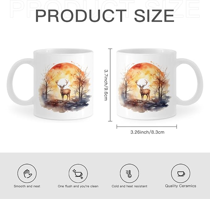 Coffee Mugs Deer Pattern Ceramic Latte Mug with Handle 11 OZ for Men Women for Latte Cappuccino Cocoa Milk Dishwasher & Microwave Safe